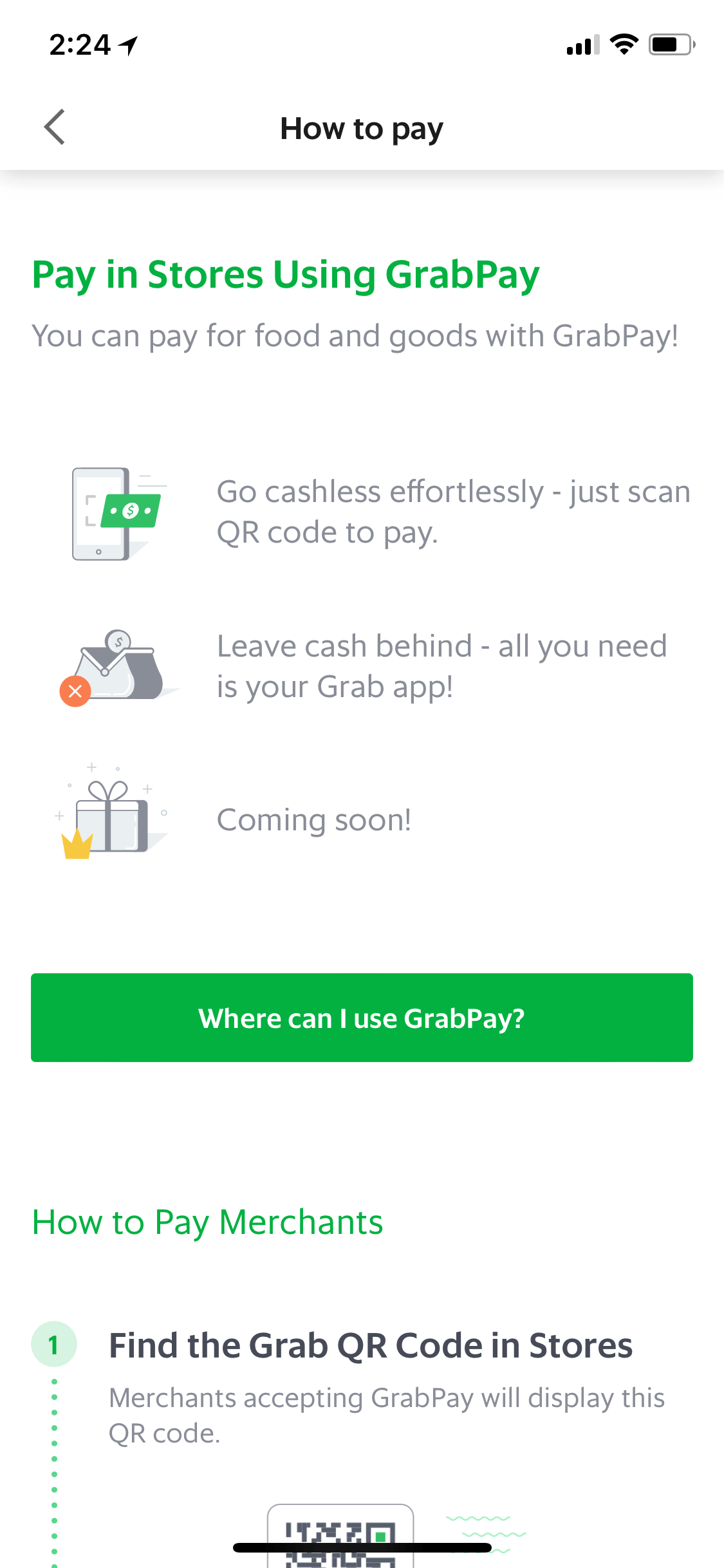 GrabPay付款教程页，讲怎么扫码付