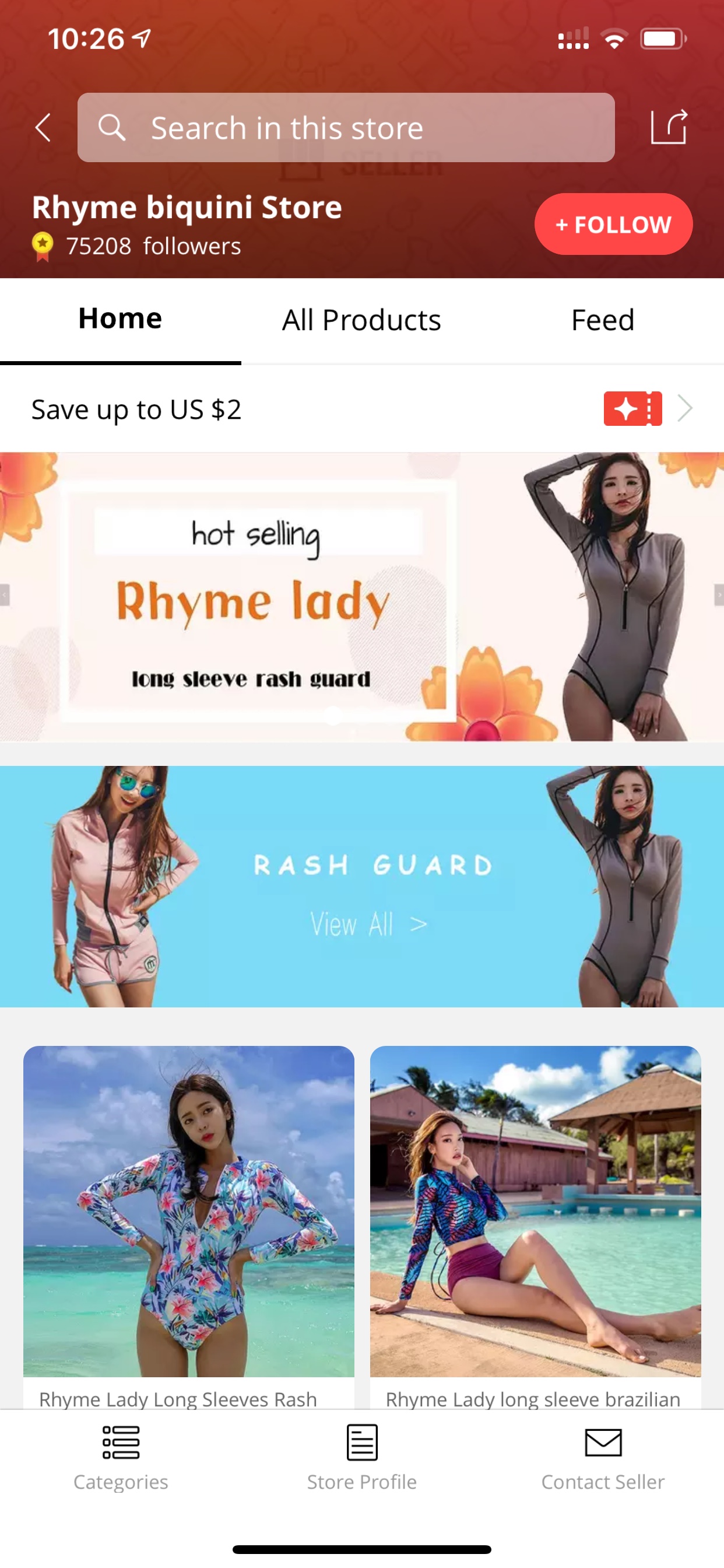 Rhyme店铺首页,泳装Banner+商品宫格