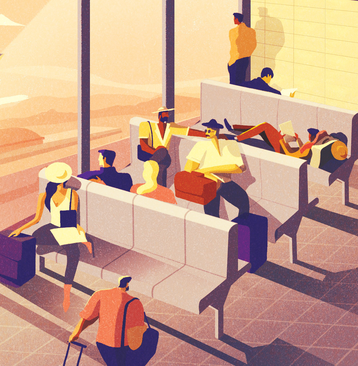 Travel airplane people figures light sunset airport Drawing  graphic L.jpg