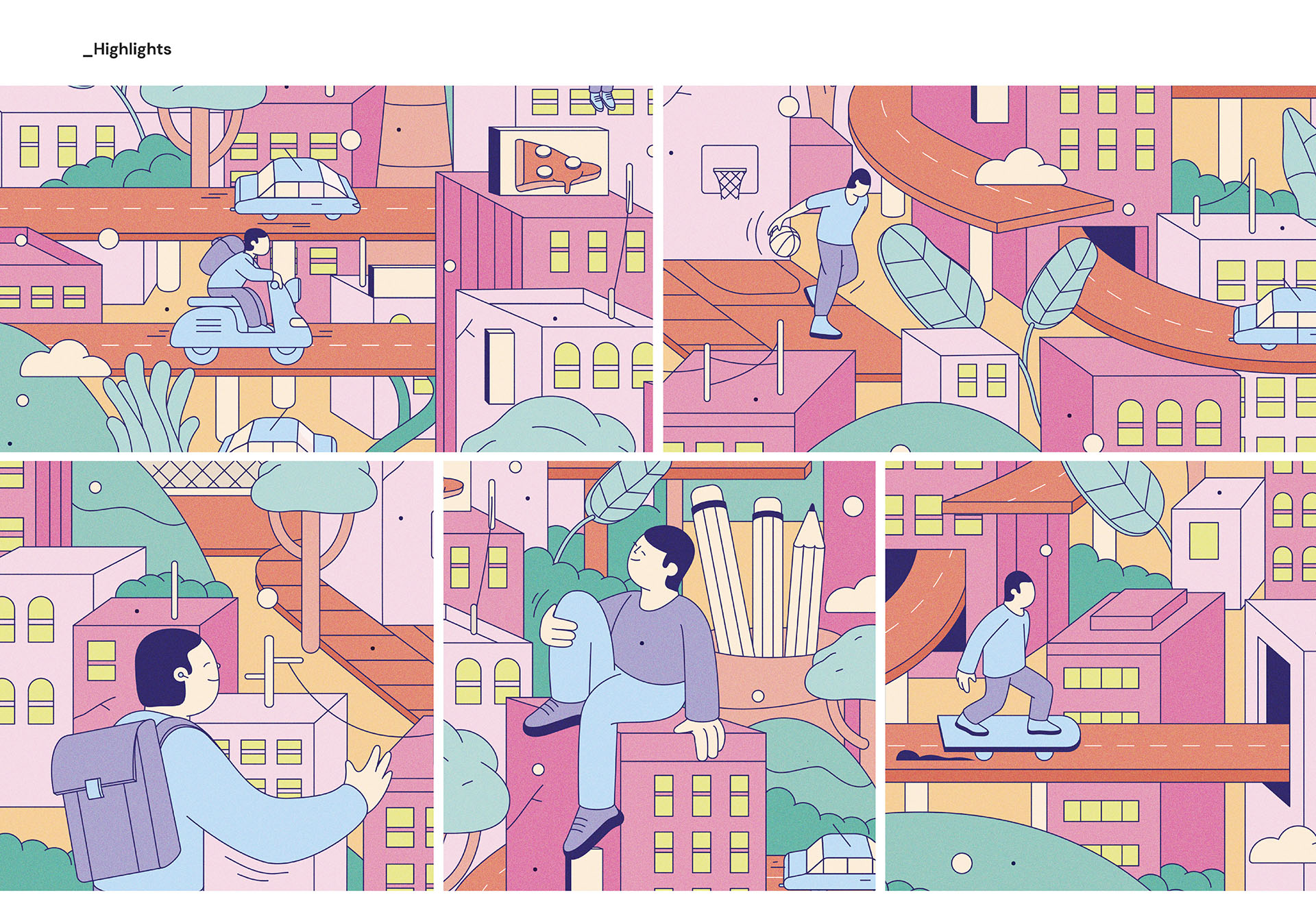 2D characters city color diaries Illustrator illustrazione Isometric P.jpg