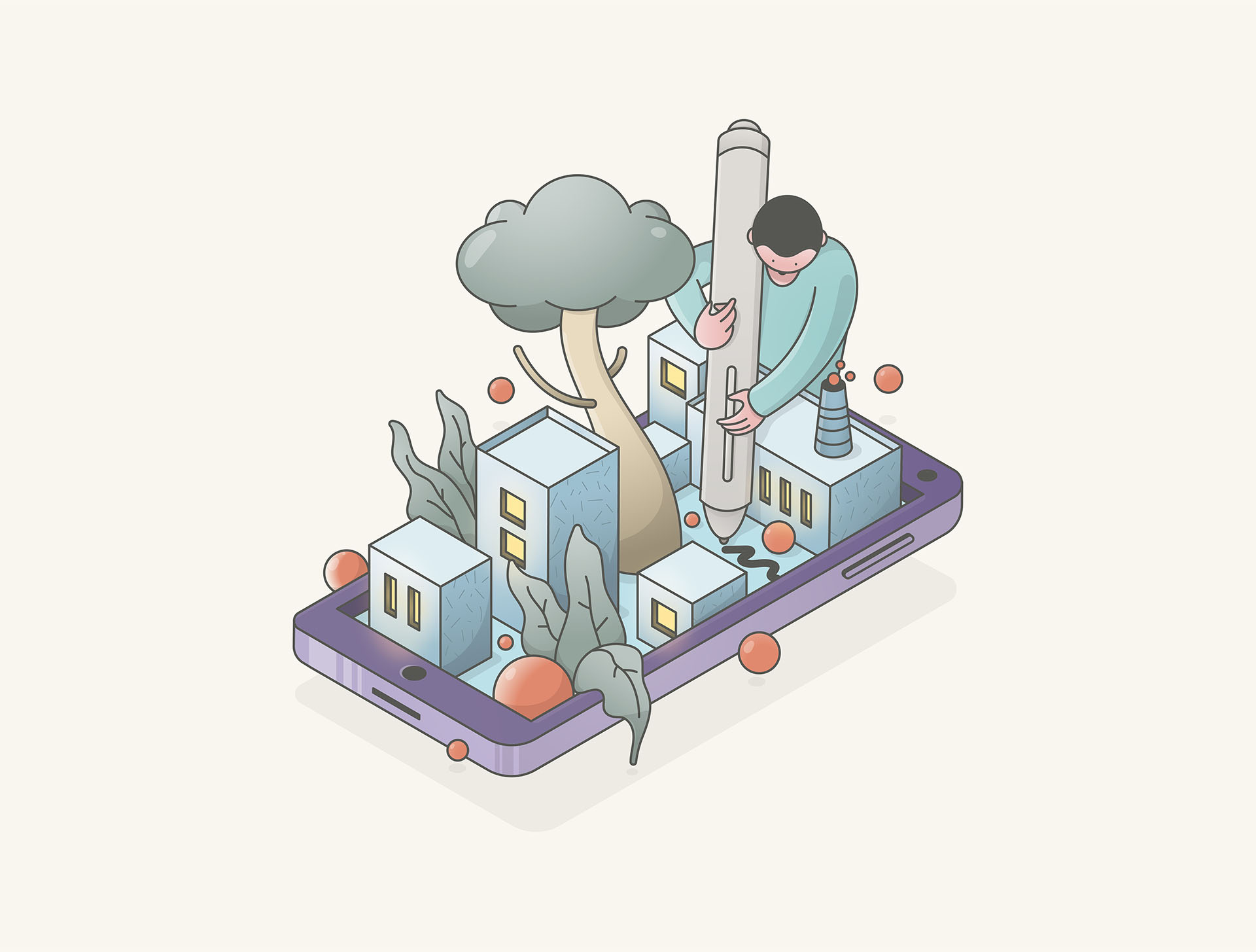 logo ILLUSTRATION  Isometric doodle Character phone city mobile 3D Spa (2).jpg