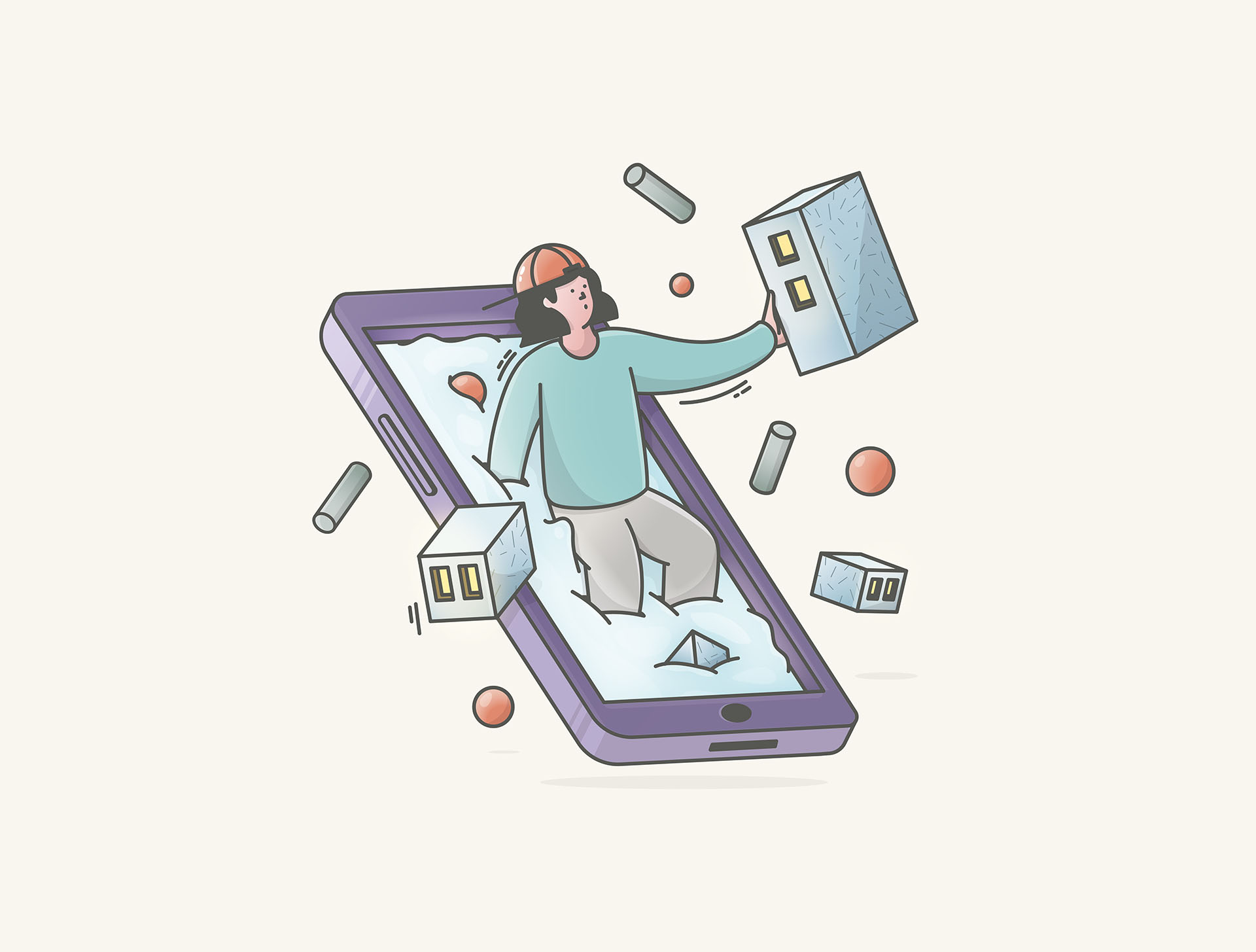 logo ILLUSTRATION  Isometric doodle Character phone city mobile 3D Spa (3).jpg