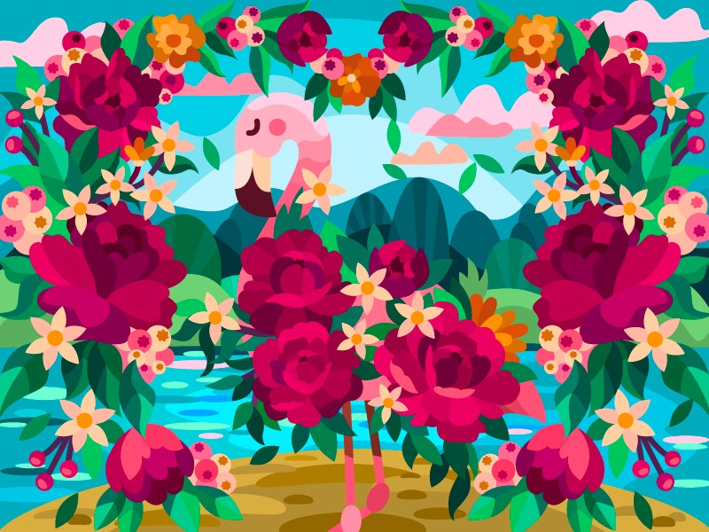 Blooming flamingo digital coloringbook draw flat art artwork cartoon i.png