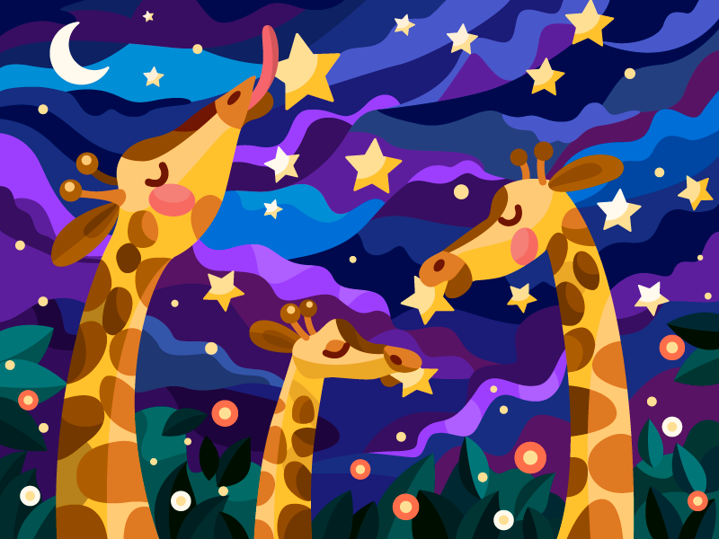 Giraffes and stars night giraffe decor ui vector art vector illustrati.png