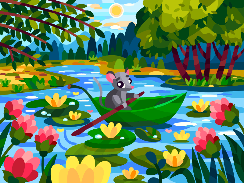Leaf boat summer flover mouse digitalart digital coloringbook flat dra.png