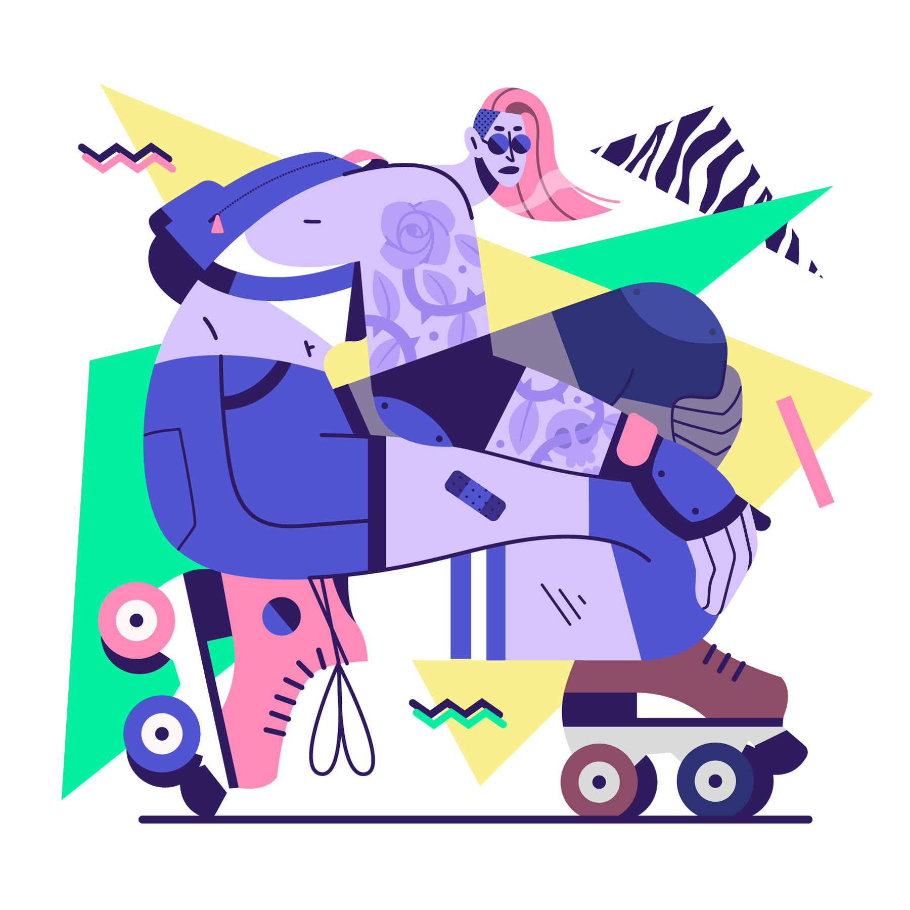 80s 90s ILLUSTRATION  Memphis pattern Retro rollerskate tattoo vector.png