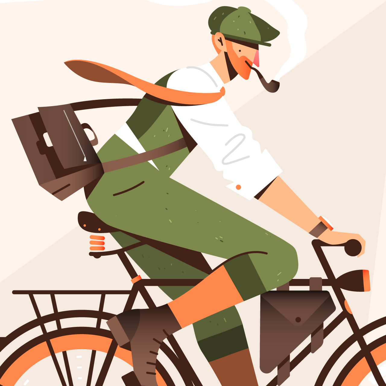 Bicycle elegant Fashion  flat ILLUSTRATION  Retro ride smoking vector.png