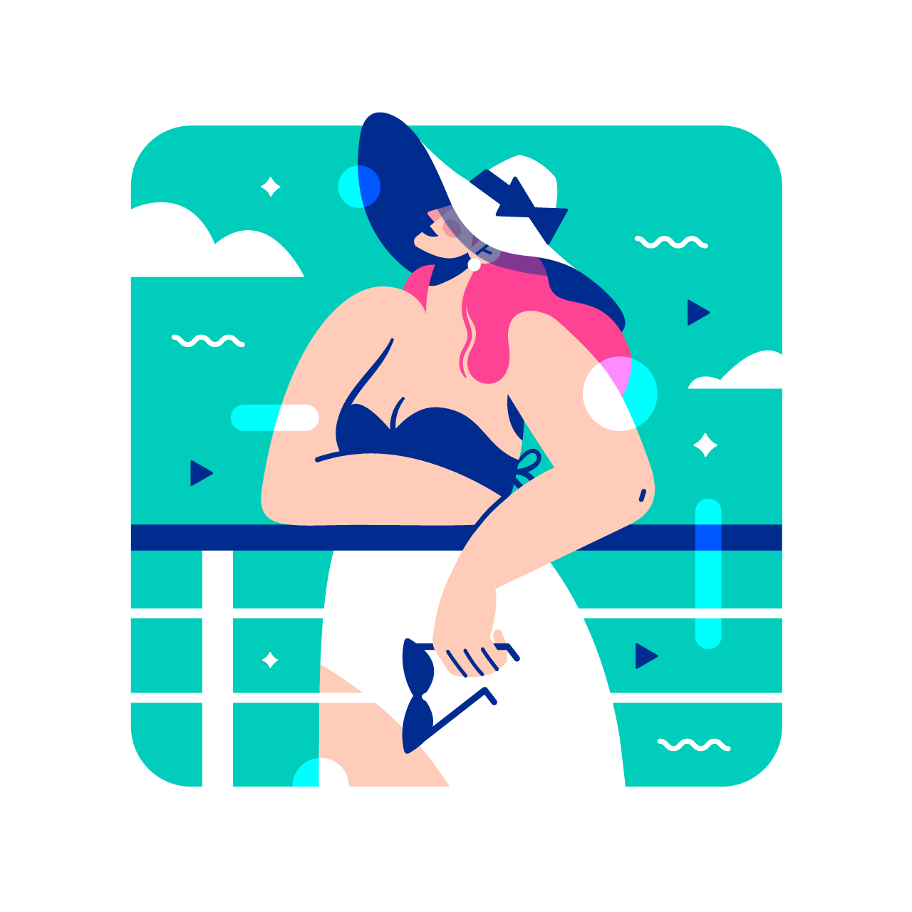 Character flat hat holidays ILLUSTRATION  relax sea summer vector woma.png