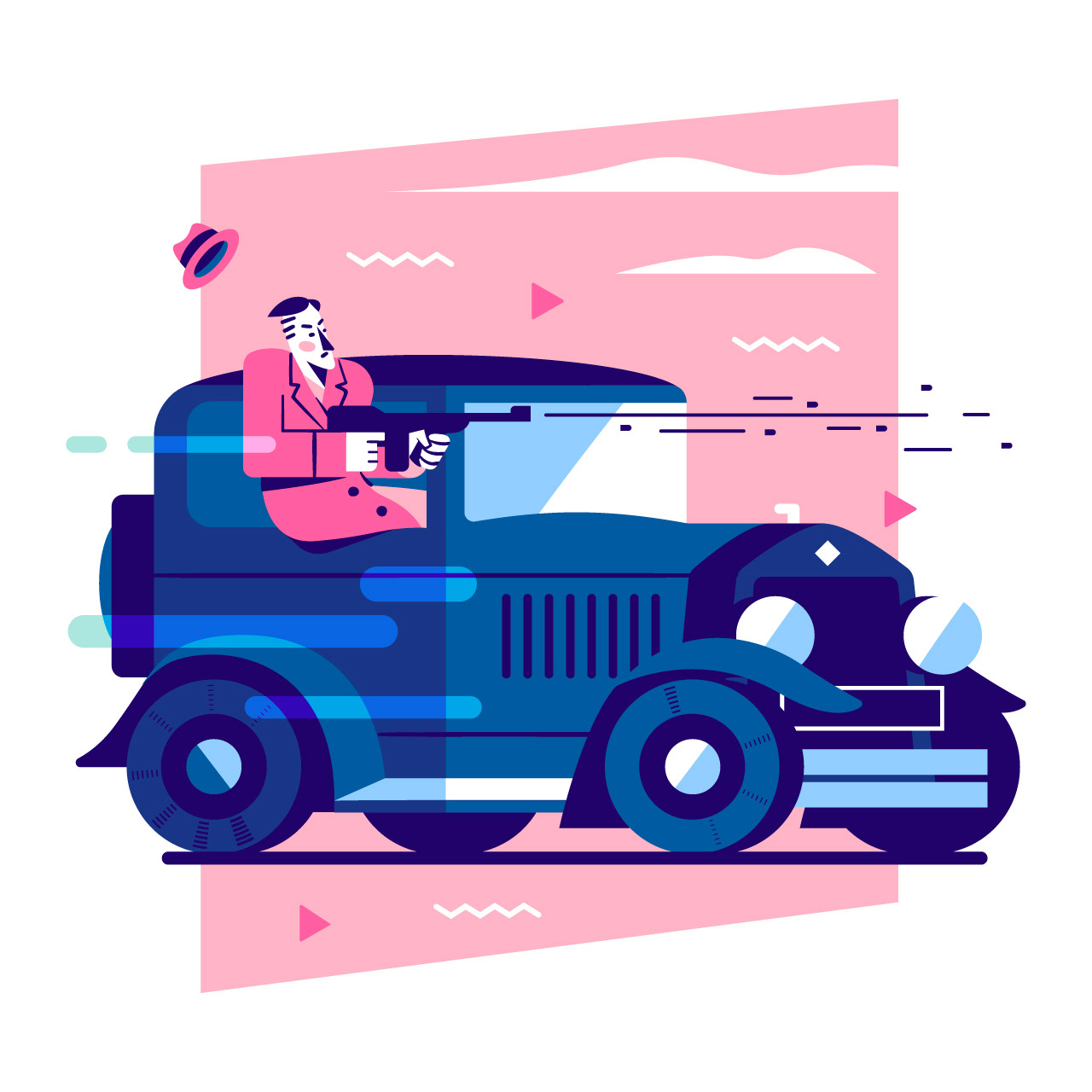 ILLUSTRATION  vector flat gangster vintage Retro car characterdesign C.jpg