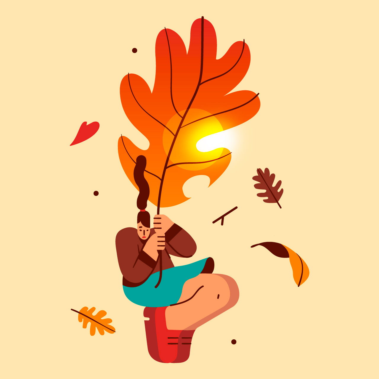 vector characterdesign flat flatillustration Fall leaf Fly woman autum.jpg