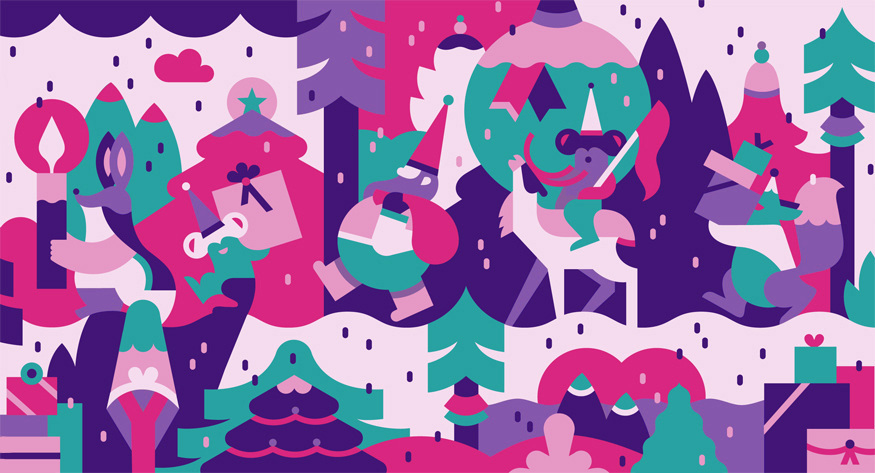 Christmas vector santa raindeer winter snow vector art geometric pink.jpg