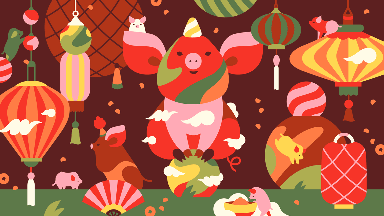 installation Vector Illustration year of pig chinese new year cny Outd.gif