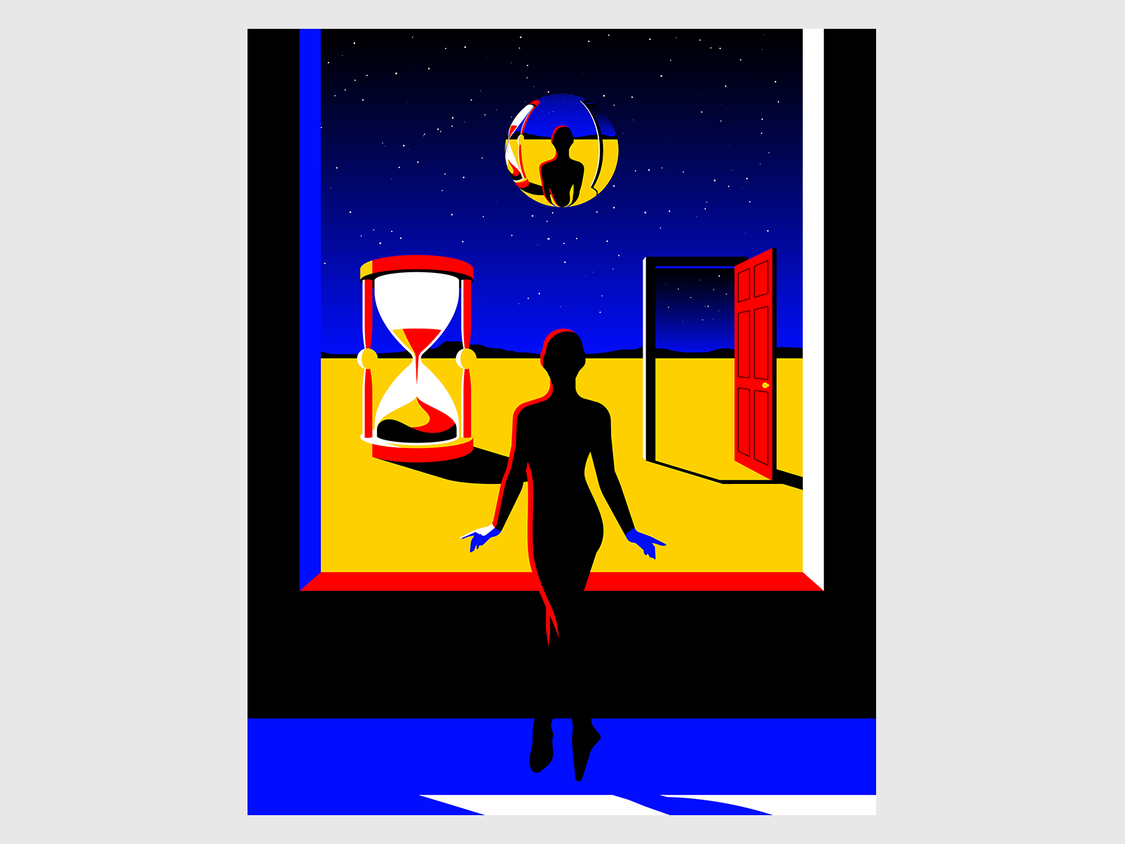 Connection reflection door hourglass surrealism character woman illust.png
