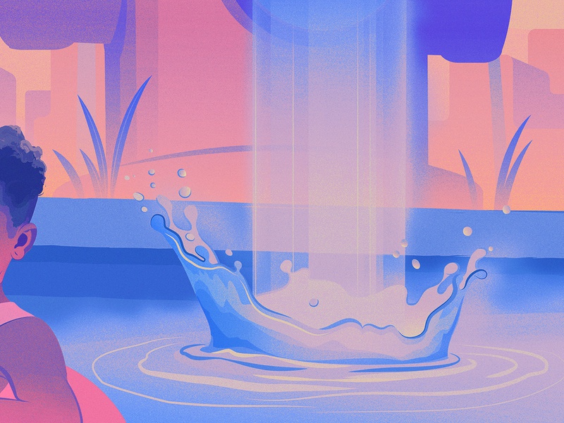 City Summer waterfall water summer magical realism children art illust.jpg