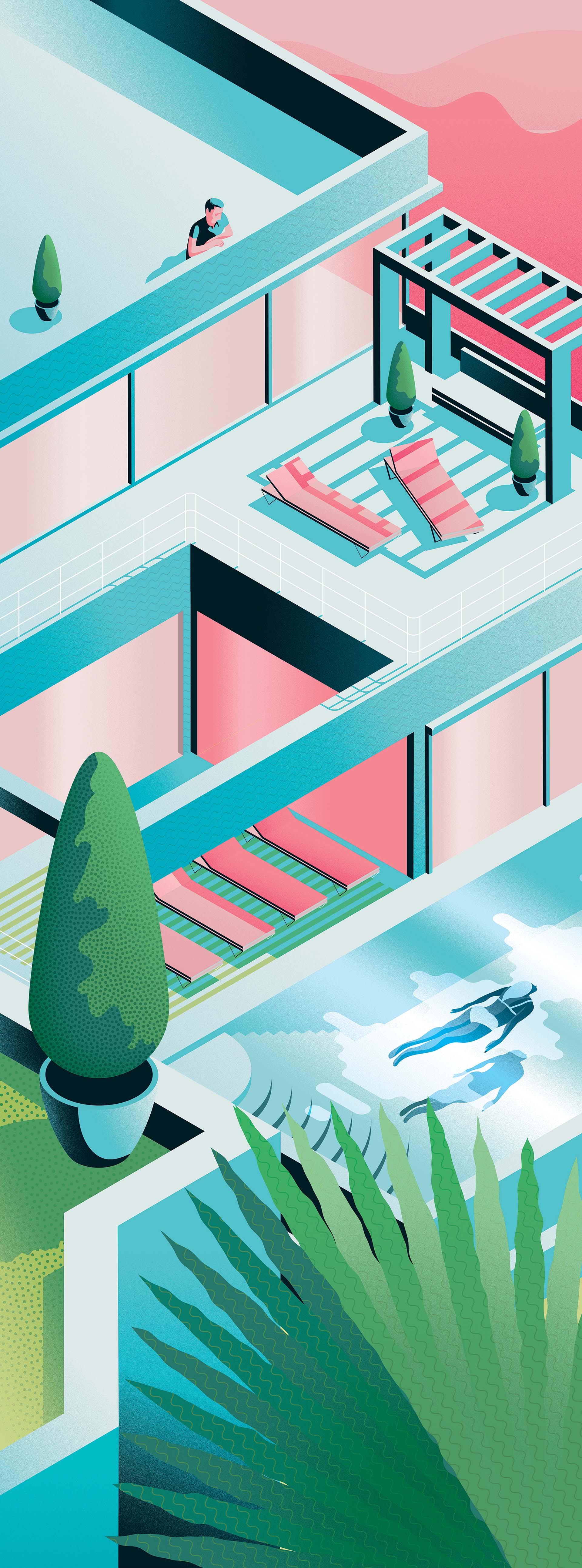 summer swim sunset Isometric Condo swimming pool Tropical 80s Los Ange.jpg