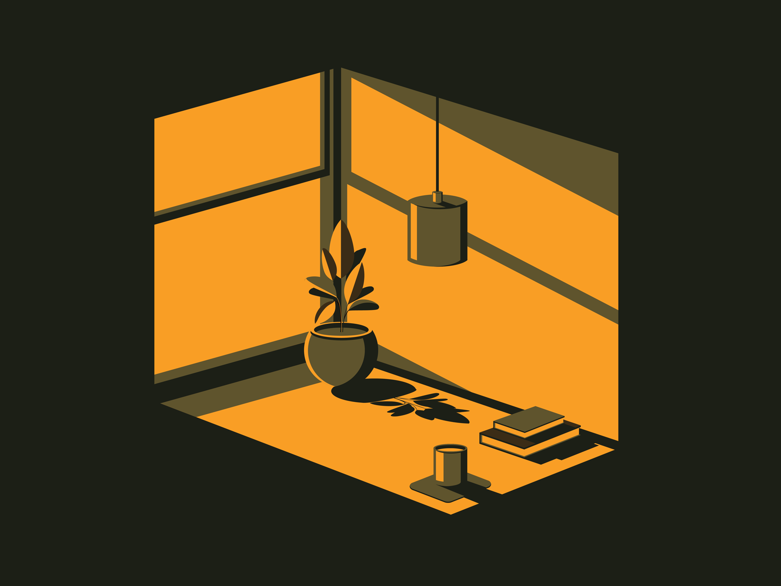 HALF LIGHT yellow sky sunlight window plant coffee books desk minimali.png