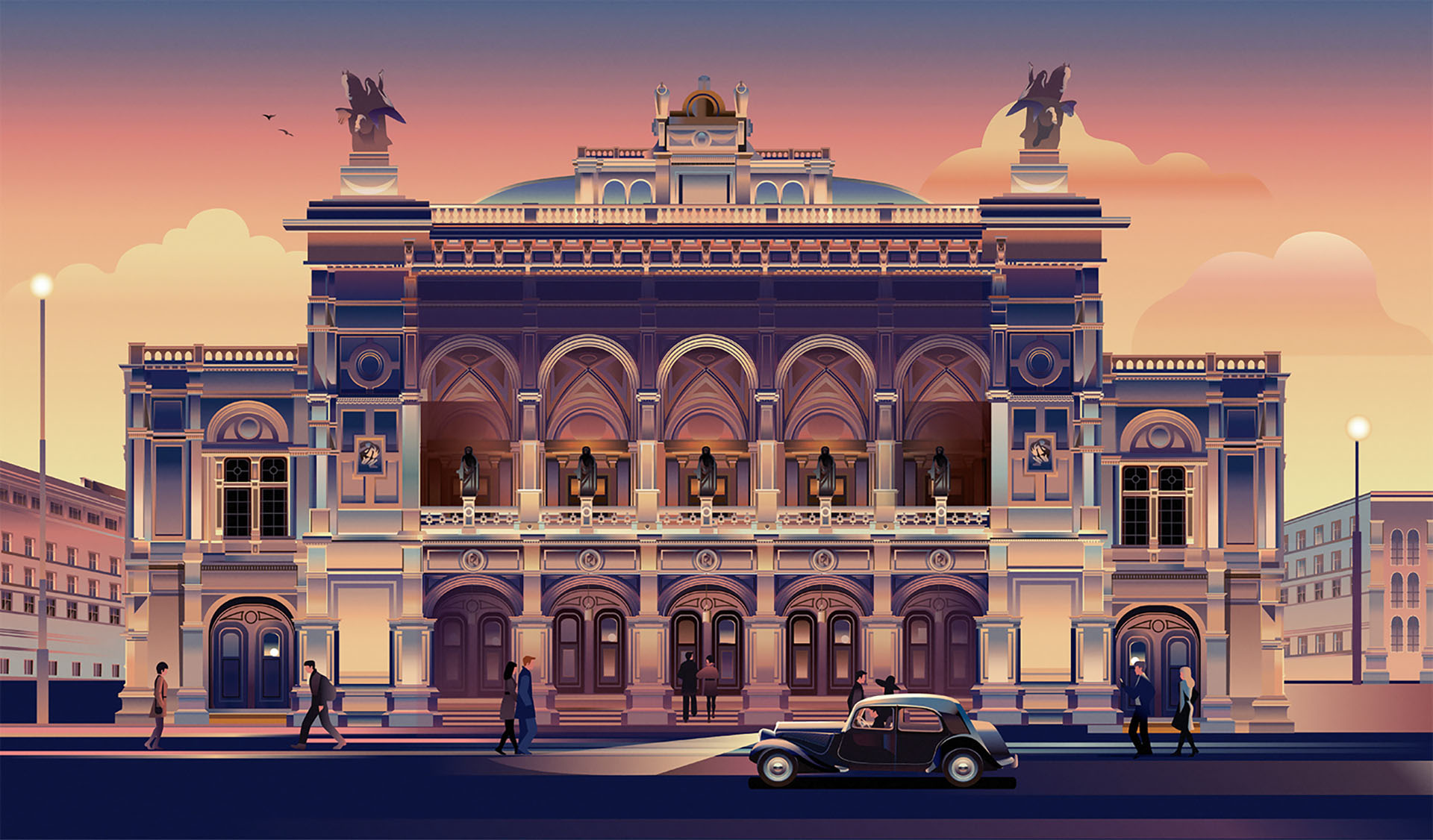 opera vector Illustrator buildings Evening architecture vienna graphic.jpg