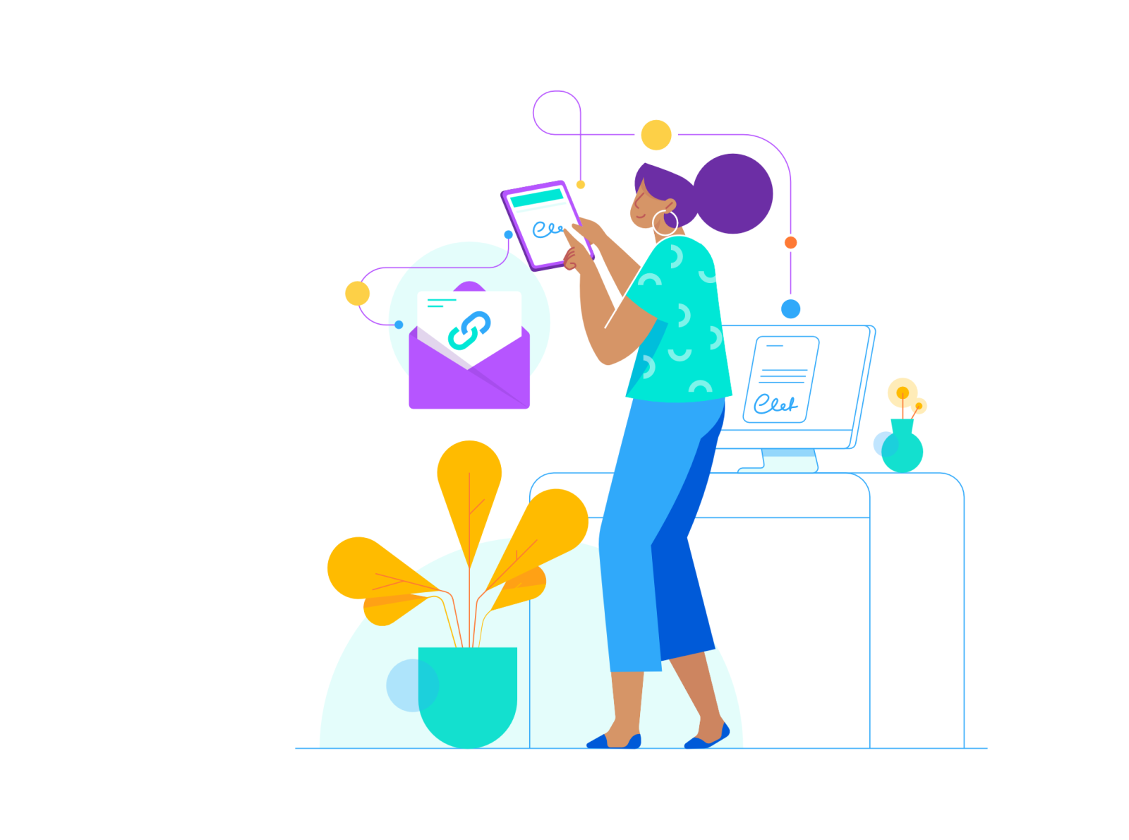 Remote Signature webpage illustration woman simple character vector.png