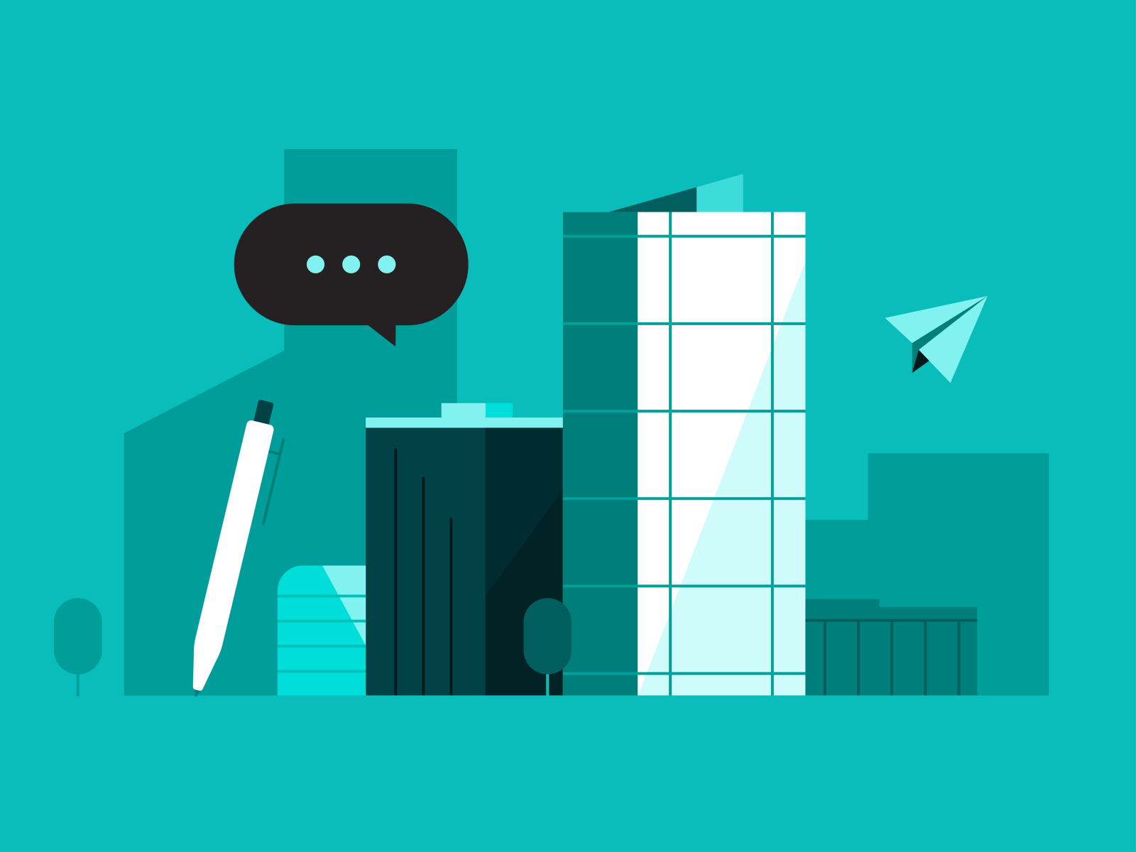 green city life office wfh work chat buildings flat 2d city design ill.png