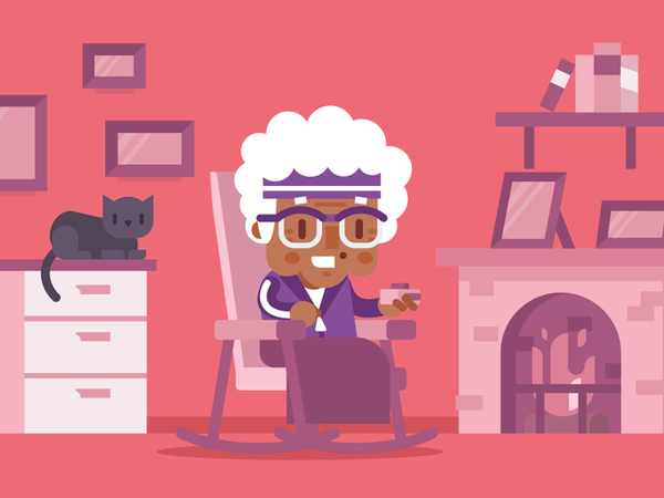 Babushka at home home cat grandma pensioner flat simple granny grandmo.png