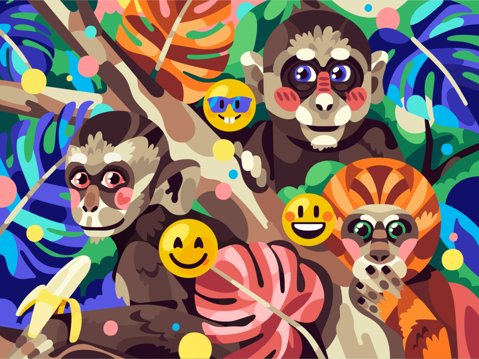 Funny Monkeys jungle smile monkey vector simple flat character illustr.png