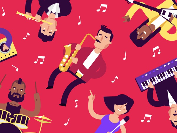 Musicians  saxophone flute guitar drum motion flat musicians music cha.jpg