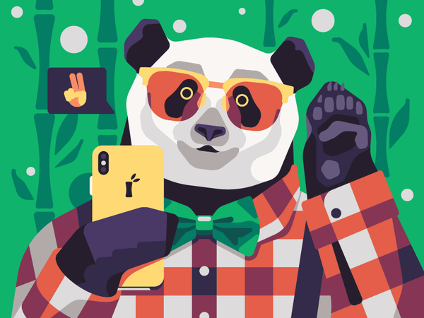 Panda Blogger phone blogger hipster panda vector simple character flat.png