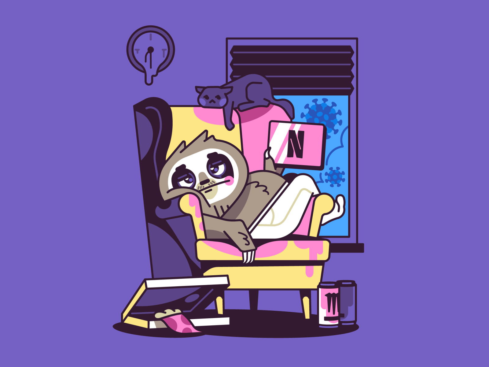 Quarantine monster netflix cat covid19 covid sloth vector simple chara.png