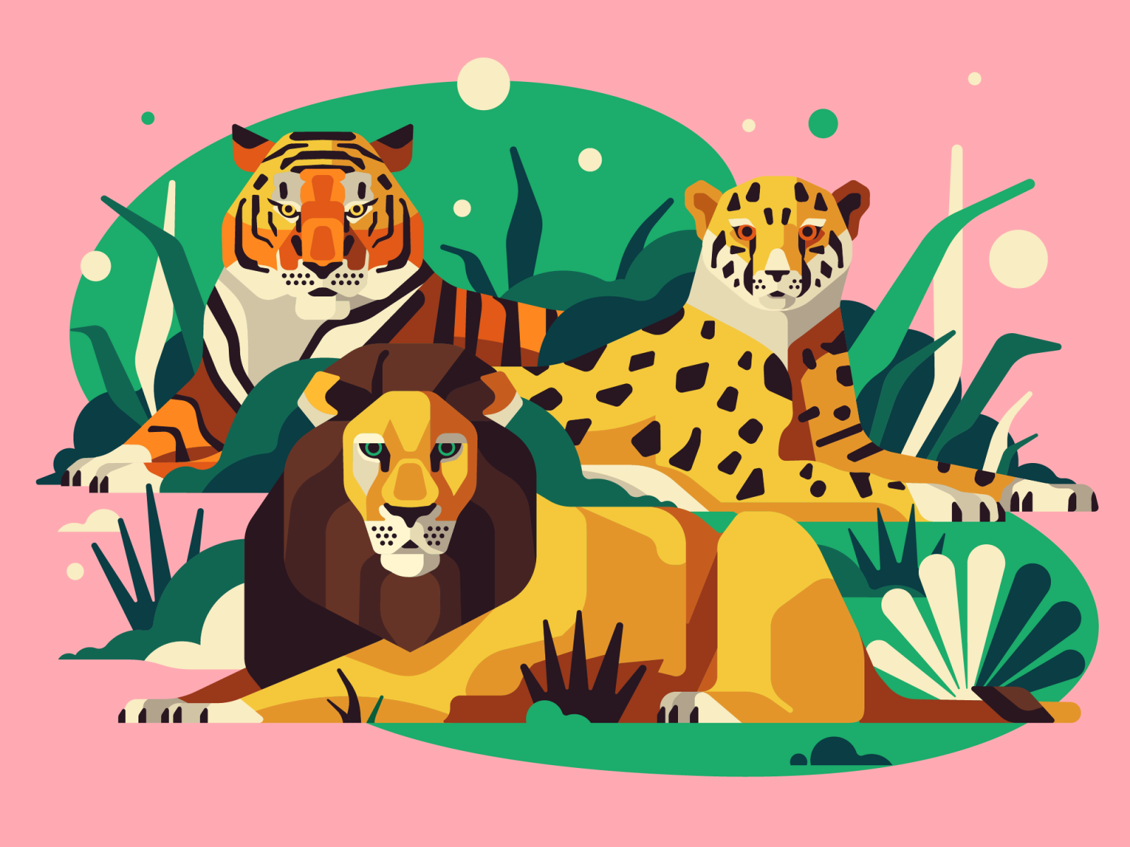 Real Cats cheetah lion tiger cats vector flat simple character illustr.png
