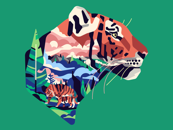 Tiger forest tiger vector simple character flat stolz illustration.png
