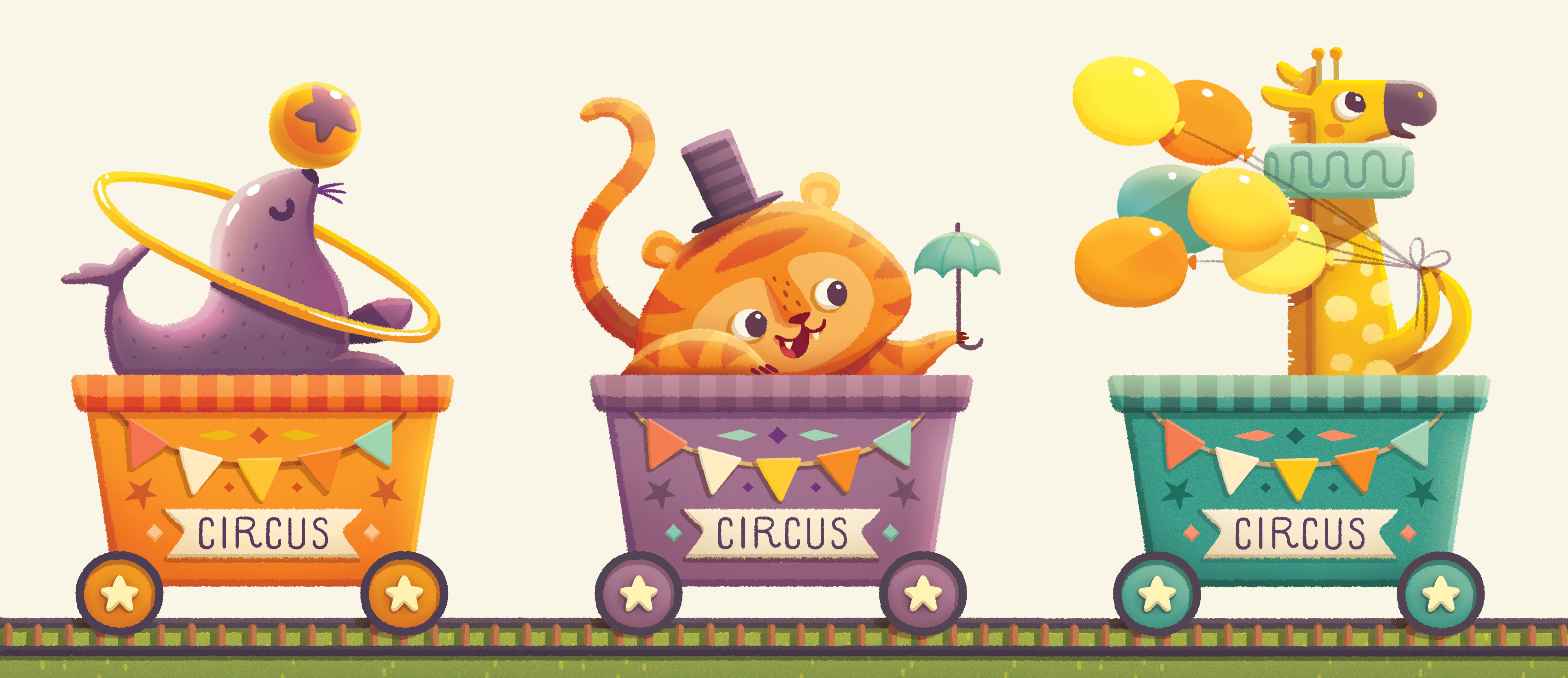 animals zebra tiger monkey elephant seal giraffe train Circus wagon.jpg