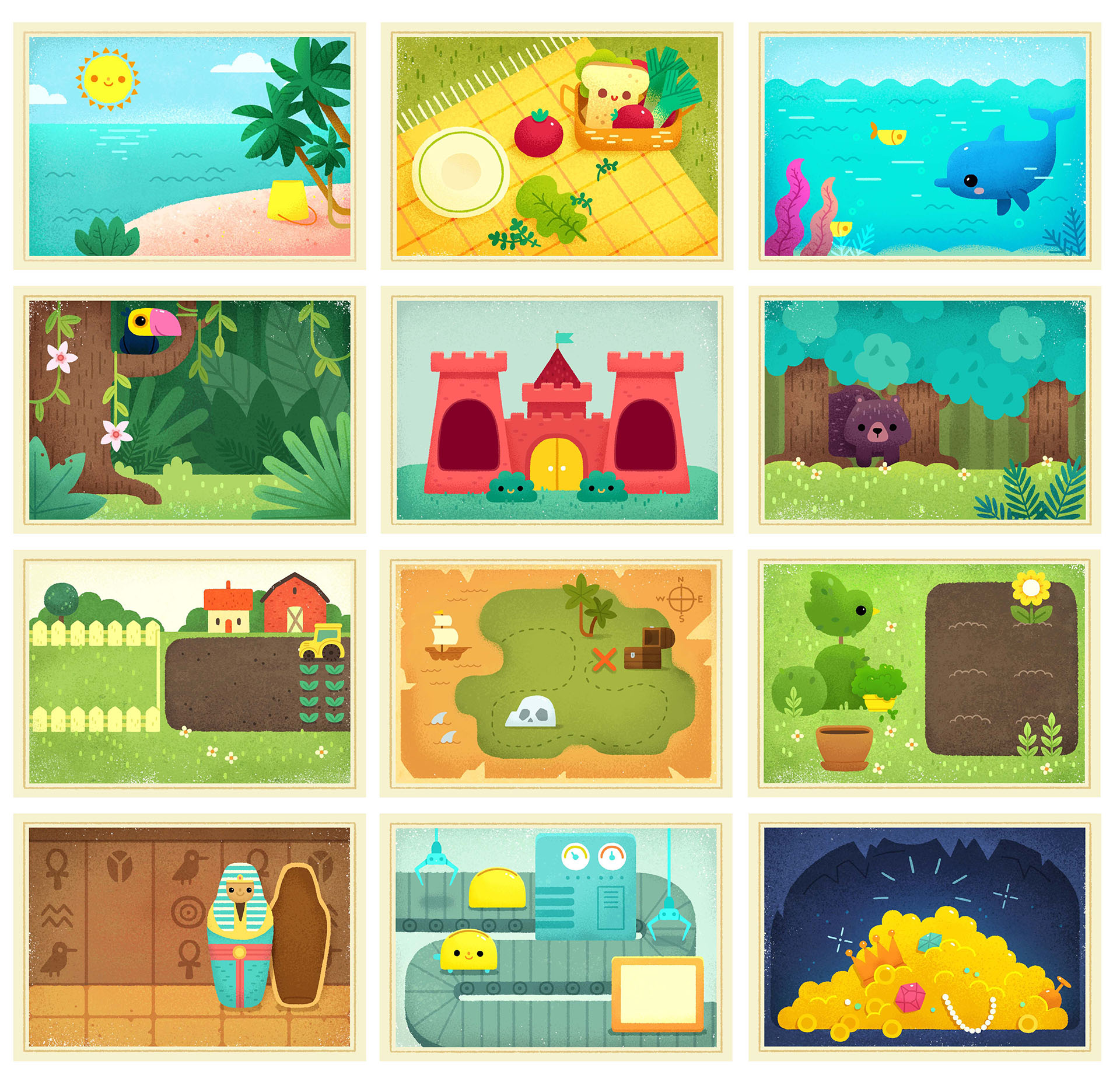 Character boy girl animals balloons cake monkey postcard Food  Fruit (3).jpg