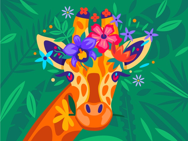 Giraffe illustration jungle positive flowers giraffe.jpg