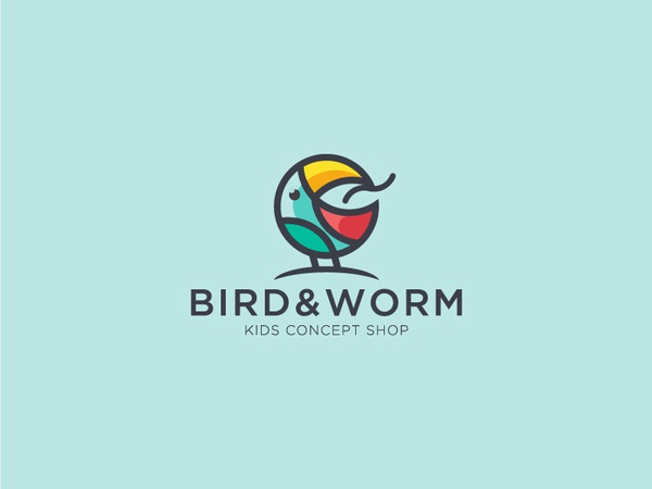 BirdWorm cute kids linear colorful warm bird modern mark branding logo.jpg