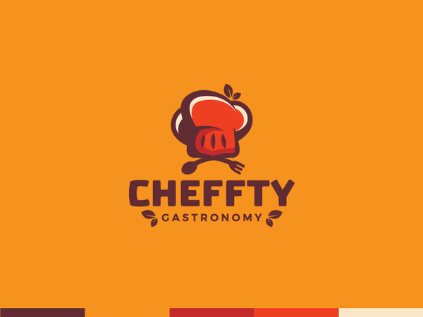 Cheffty leaves hat fork spoon food chef illustration branding mark log.png