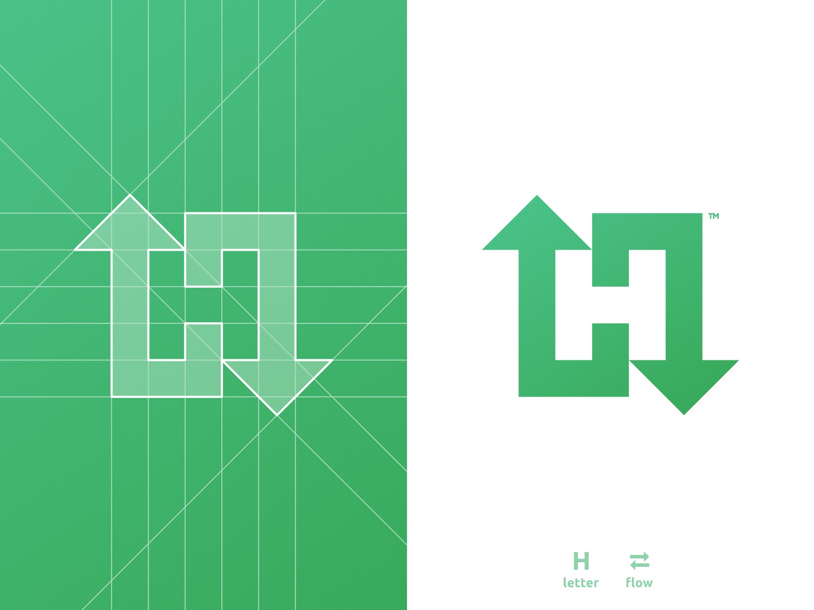 H arrows flow, letter mark negative space logo design icon h for sale.jpg