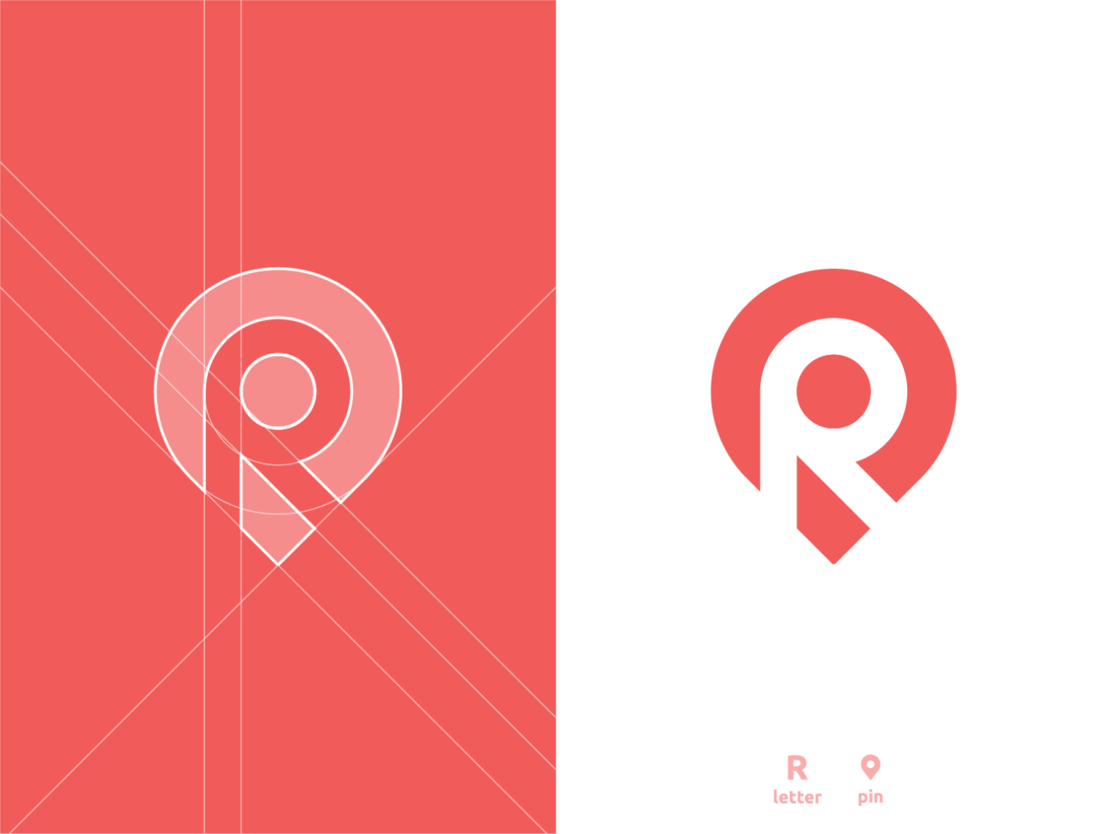 Location map pin pointer + R, PR letter mark monogram, logo icon pr r.png