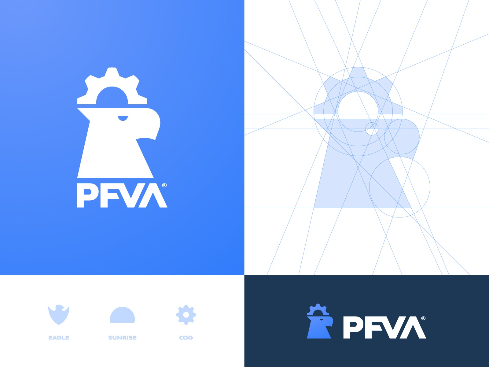 PFVA - Brand Identity blue and white cog bird icon eagle logo typograp.jpg