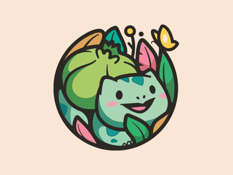 Bulbasaur character cartoon butterfly leafs animal identity happy frie.png