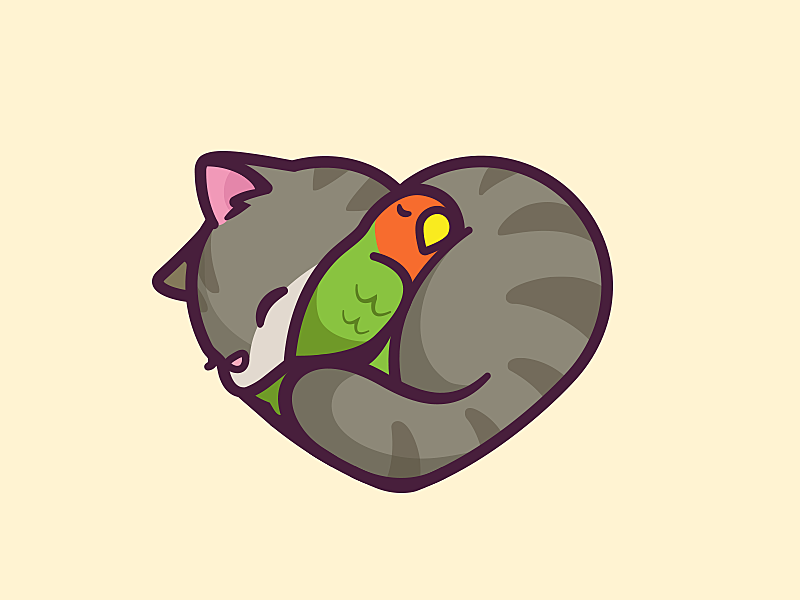 Cat  Bird kittie sleeping parrot cartoon sleep rest resting character.png