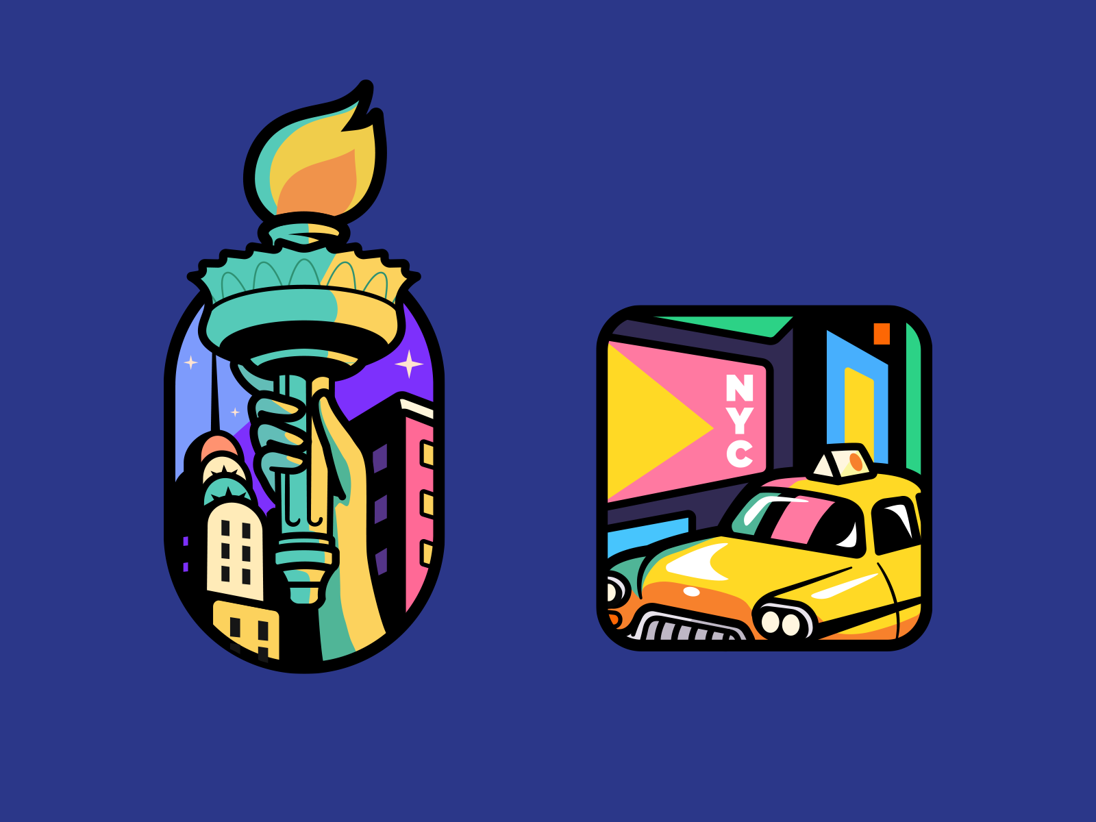 NYC taxi cap illustration love cartoon branding colorful outline nyc l.png