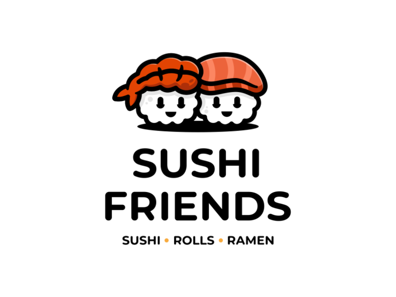 Logo for Sushi Friends shrimp salmon cartoon character friends rolls s.png