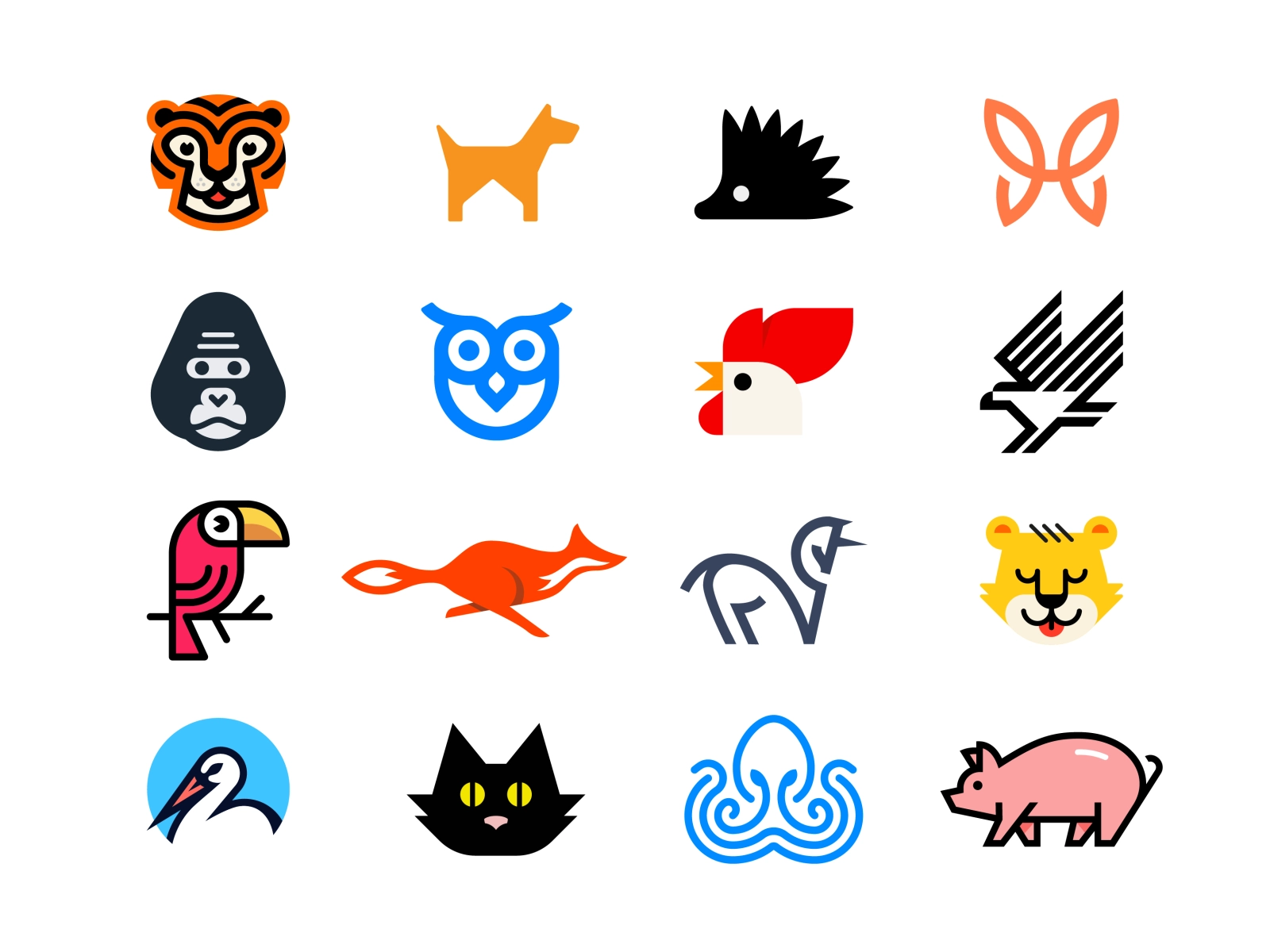 Animal logos cat stork lion unicorn fox parrot eagle rooster owl goril-1.webp