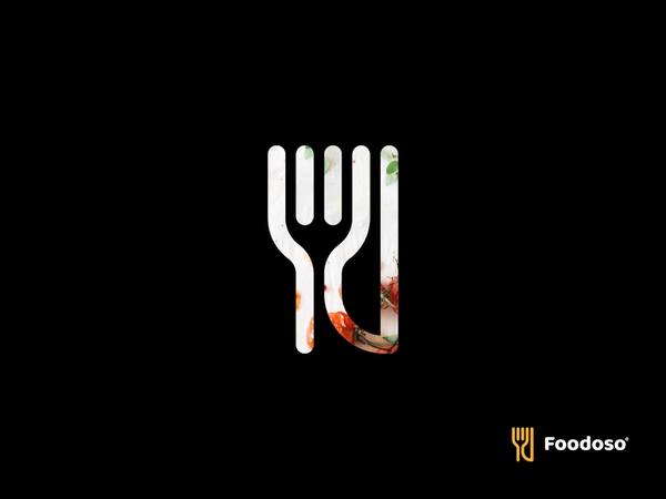 Foodoso negative space logo knife fork food logo branding minimal head-1.webp