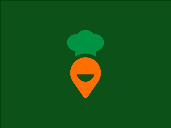 Veggie healthy food app food startup restaurant logo pin location nega-1.webp