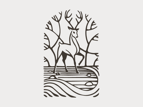 Scenic animal organic river illustration buck antlers tree landmark de.png