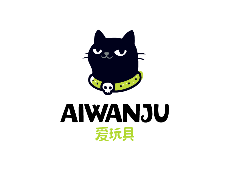 Aiwanju 玩具 猫 store toys skull cat mascot charcater logotype logo.gif