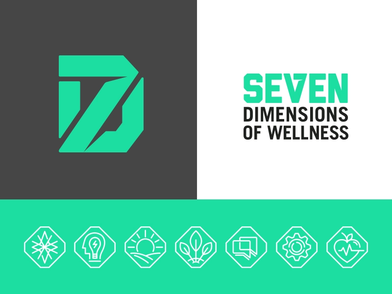 Seven Dimensions heart gear branding gym iconography type health brand.webp