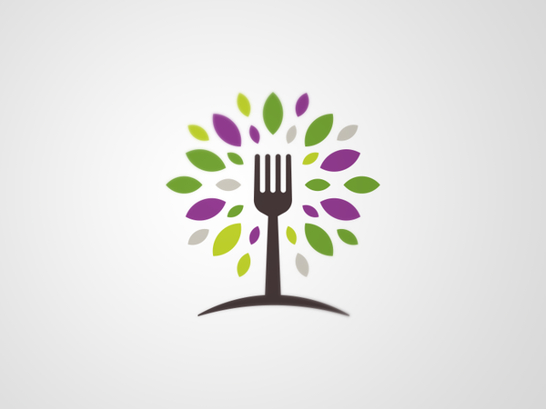 Healthy fast food restaurant food healthy leaves fork green purple bro.png