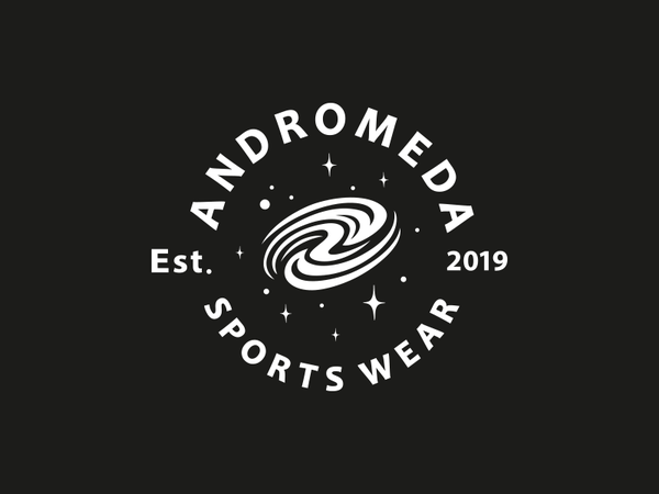 Andromeda Sportswear emblem logo universe cosmic branding design logo.png